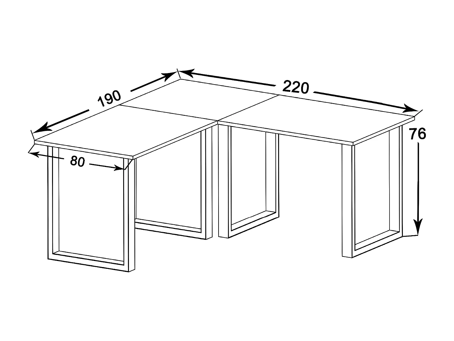 Bureau d'angle Lona 80 cm U Alu Noir