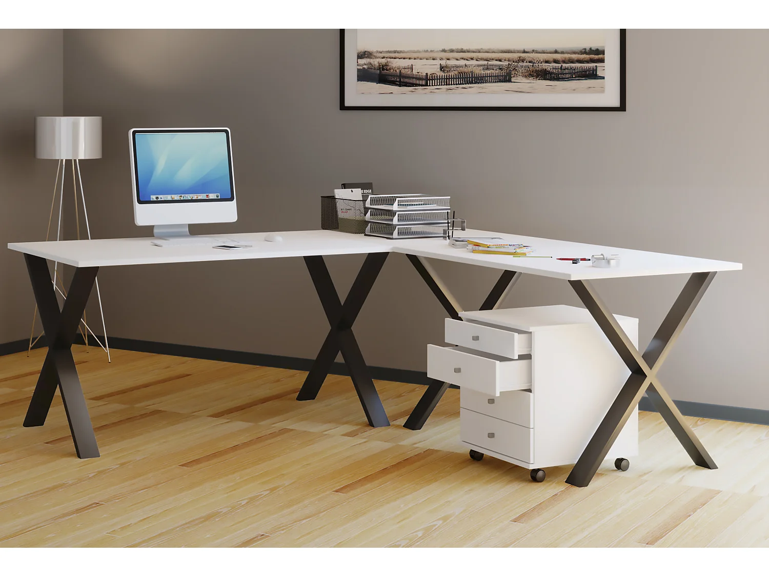 Desk Lona Black / White H. 76 x W. 160 x D. 130 cm