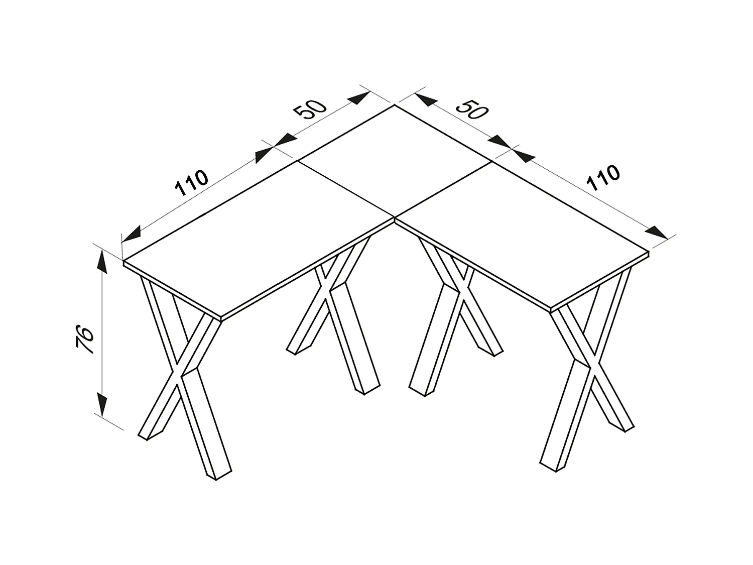 Desk Lona Black / White H. 76 x W. 160 x D. 130 cm