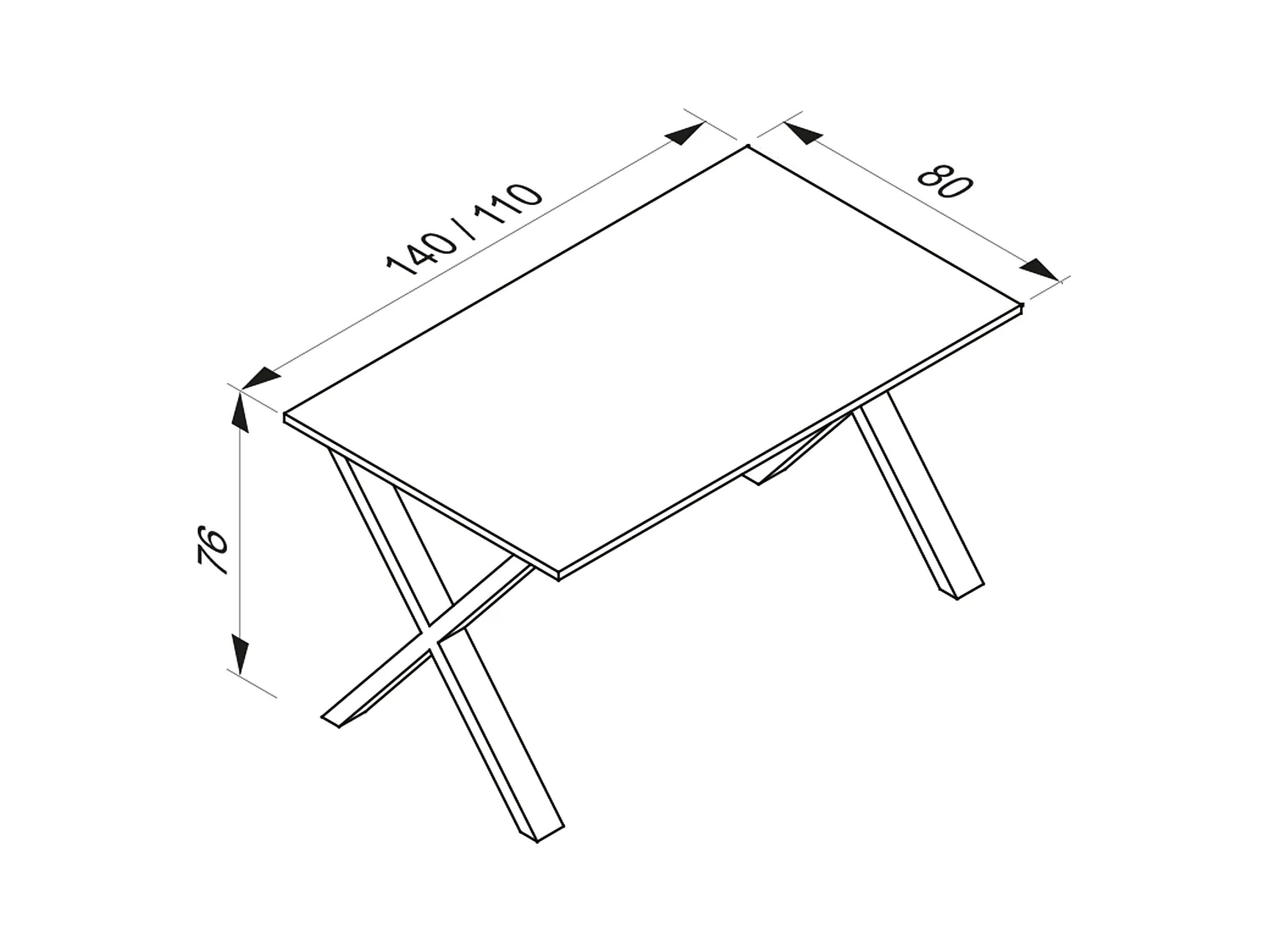 Desk Lona Black / White H. 76 x W. 140 x D. 80 cm
