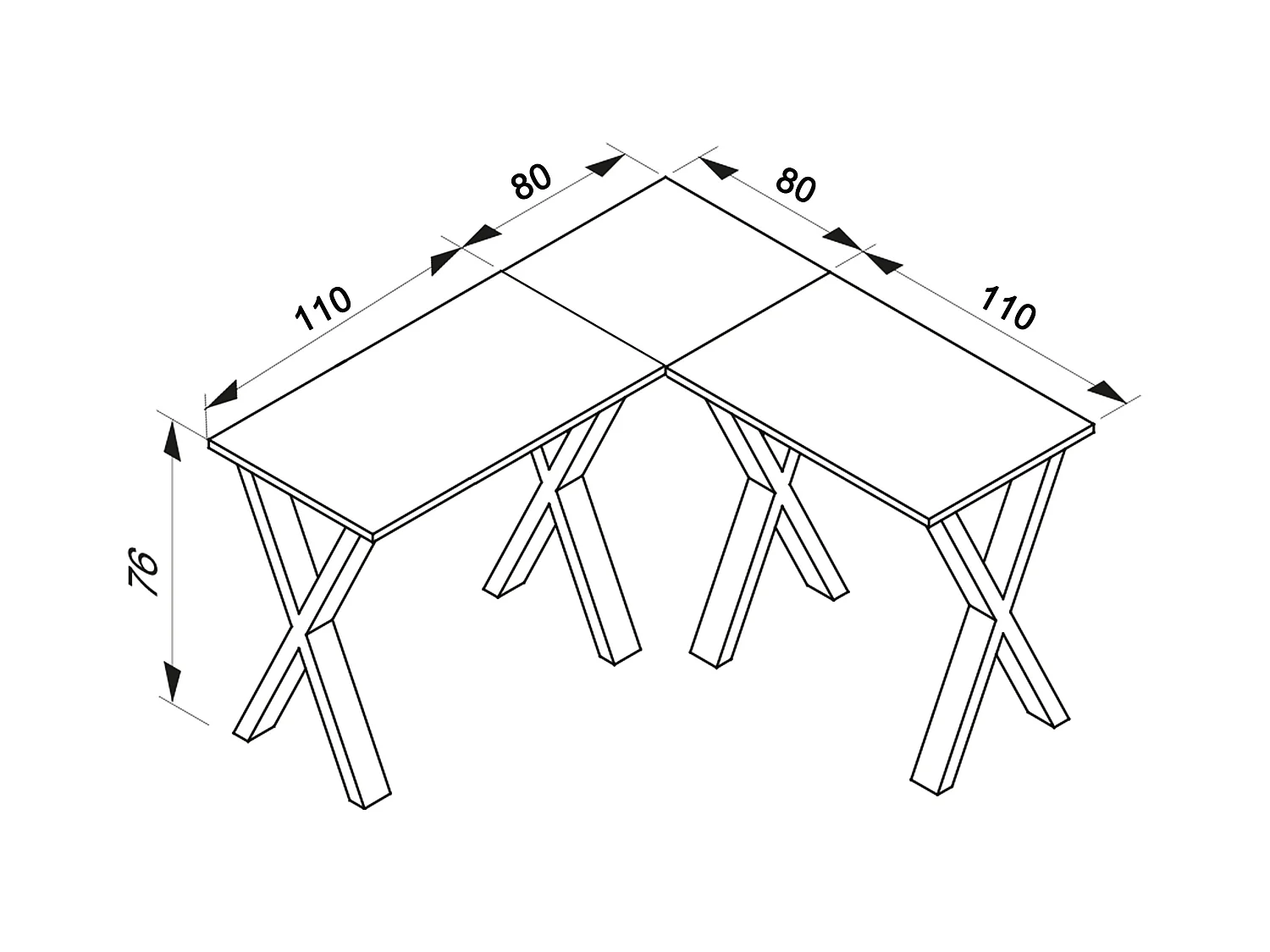 Desk Lona Black / White H. 76 x W. 190 x D. 190 cm
