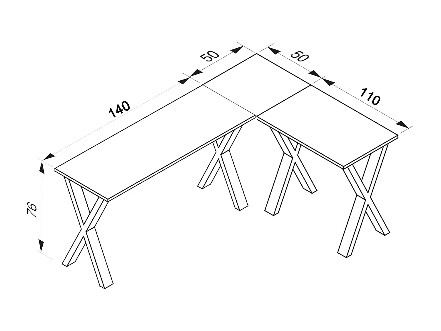 Desk Lona Black / White H. 76 x W. 190 x D. 160 cm