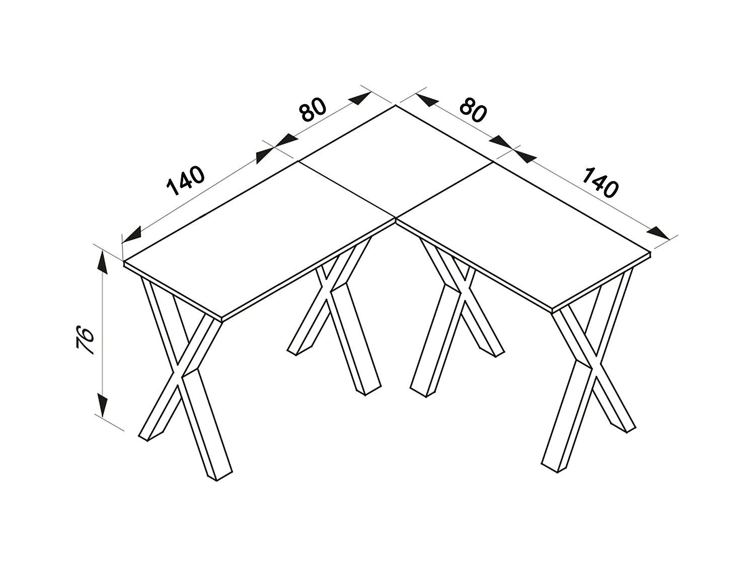 Desk Lona Black / White H. 76 x W. 220 x D. 220 cm