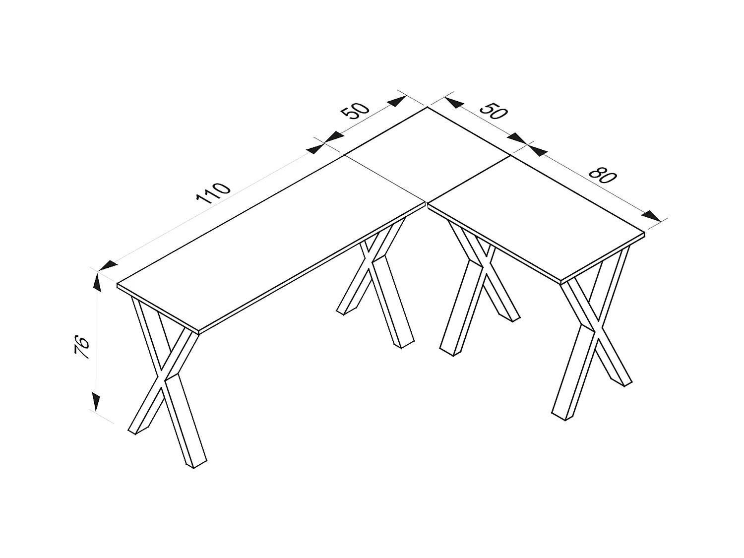 Desk Lona Black / White H. 76 x W. 160 x D. 130 cm
