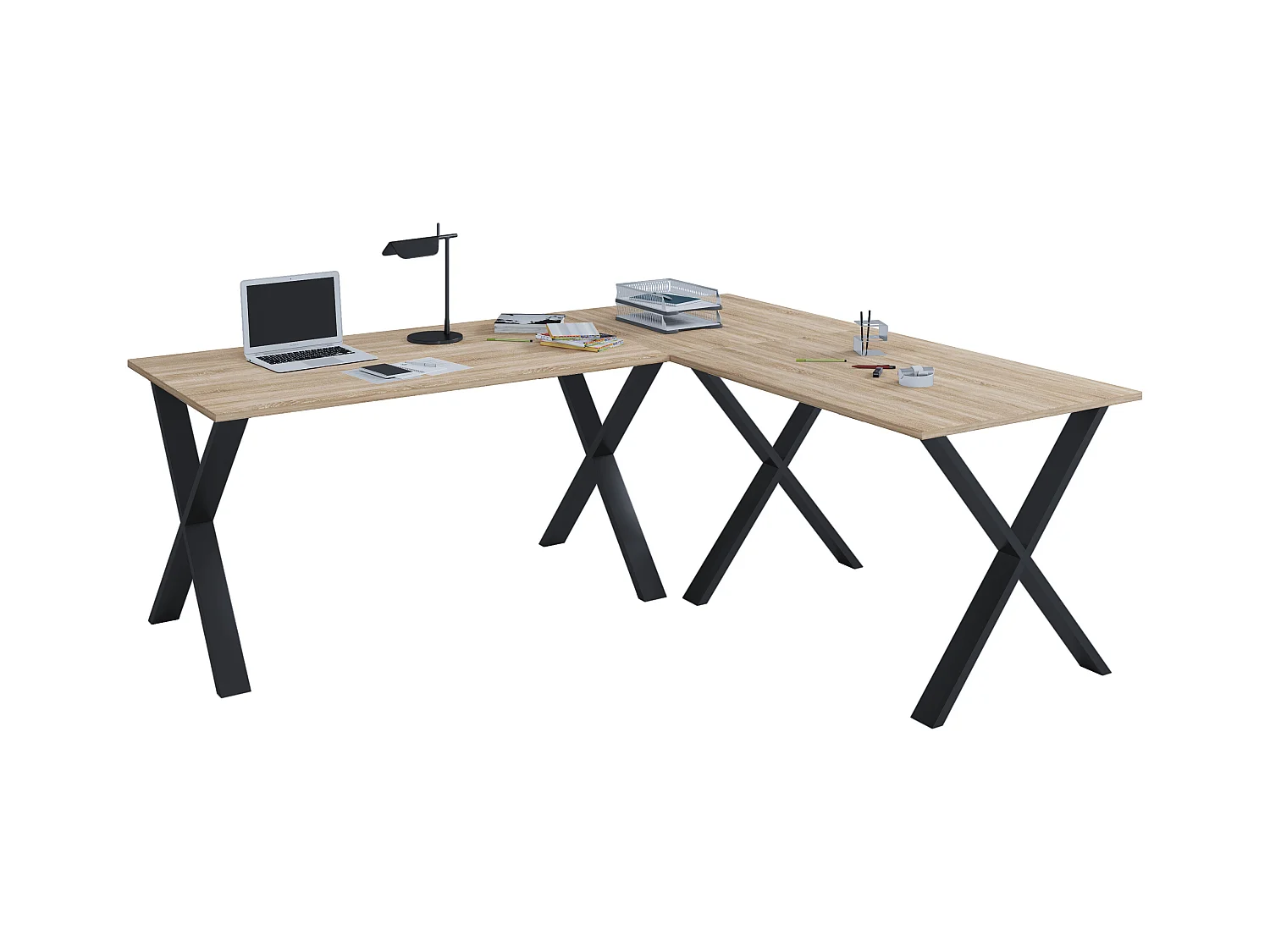 Desk Lona Black / Sonoma oak H. 76 x W. 220 x D. 220 cm