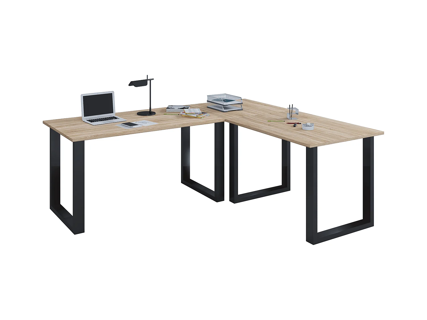 Desk Lona Black / Sonoma oak H. 76 x W. 190 x D. 160 cm