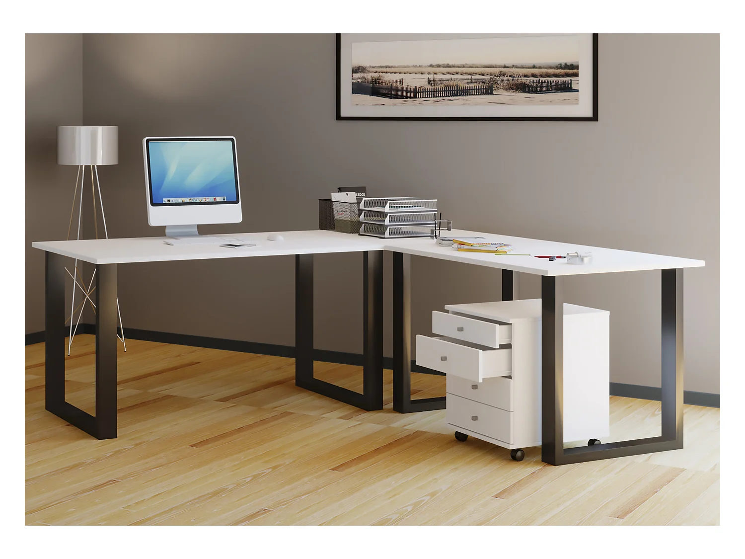 Desk Lona Black / White H. 76 x W. 190 x D. 160 cm