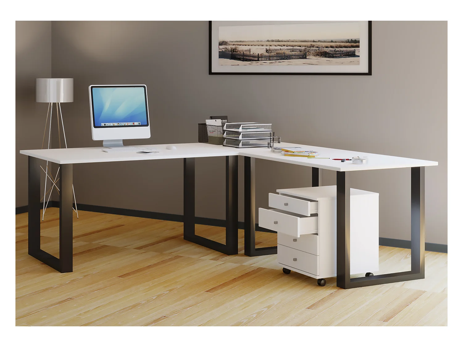 Desk Lona Black / White H. 76 x W. 190 x D. 160 cm
