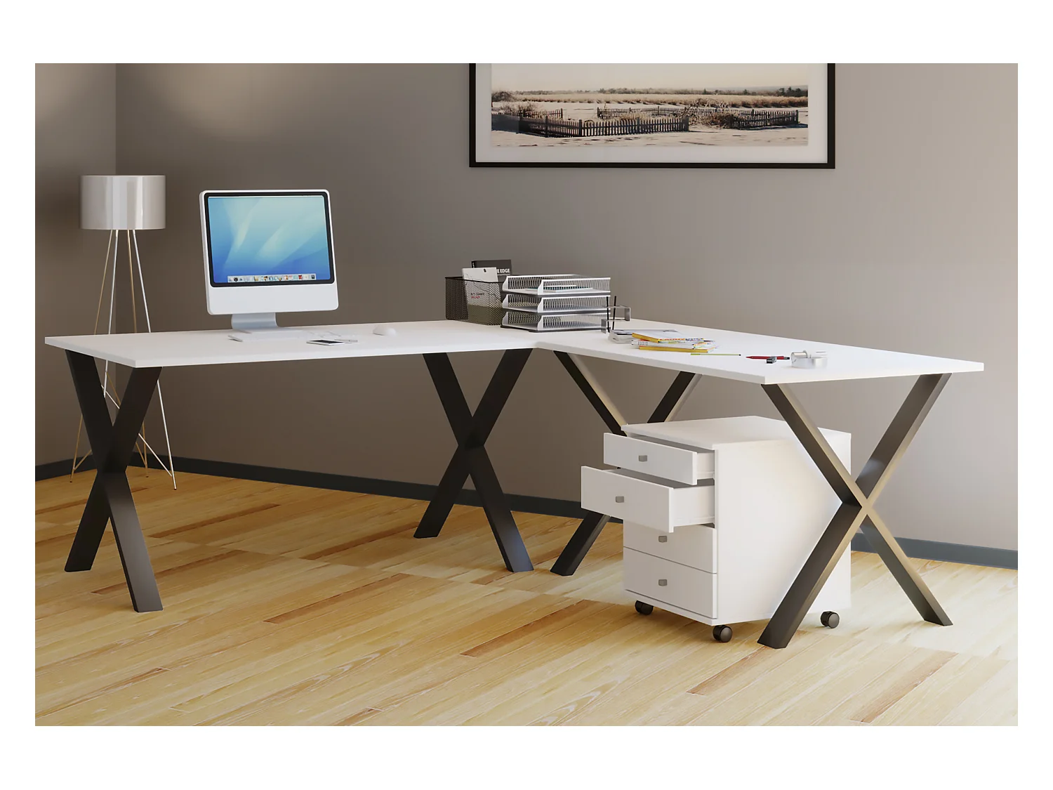 Desk Lona Black / White H. 76 x W. 220 x D. 190 cm