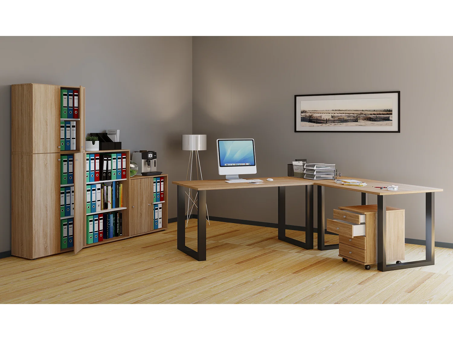 Desk Lona Black / Sonoma oak H. 76 x W. 190 x D. 160 cm