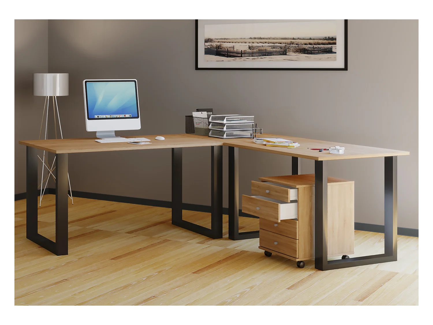 Desk Lona Black / Sonoma oak H. 76 x W. 160 x D. 160 cm