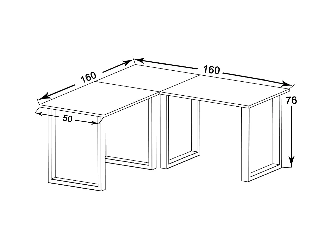 Desk Lona Black / White H. 76 x W. 160 x D. 160 cm