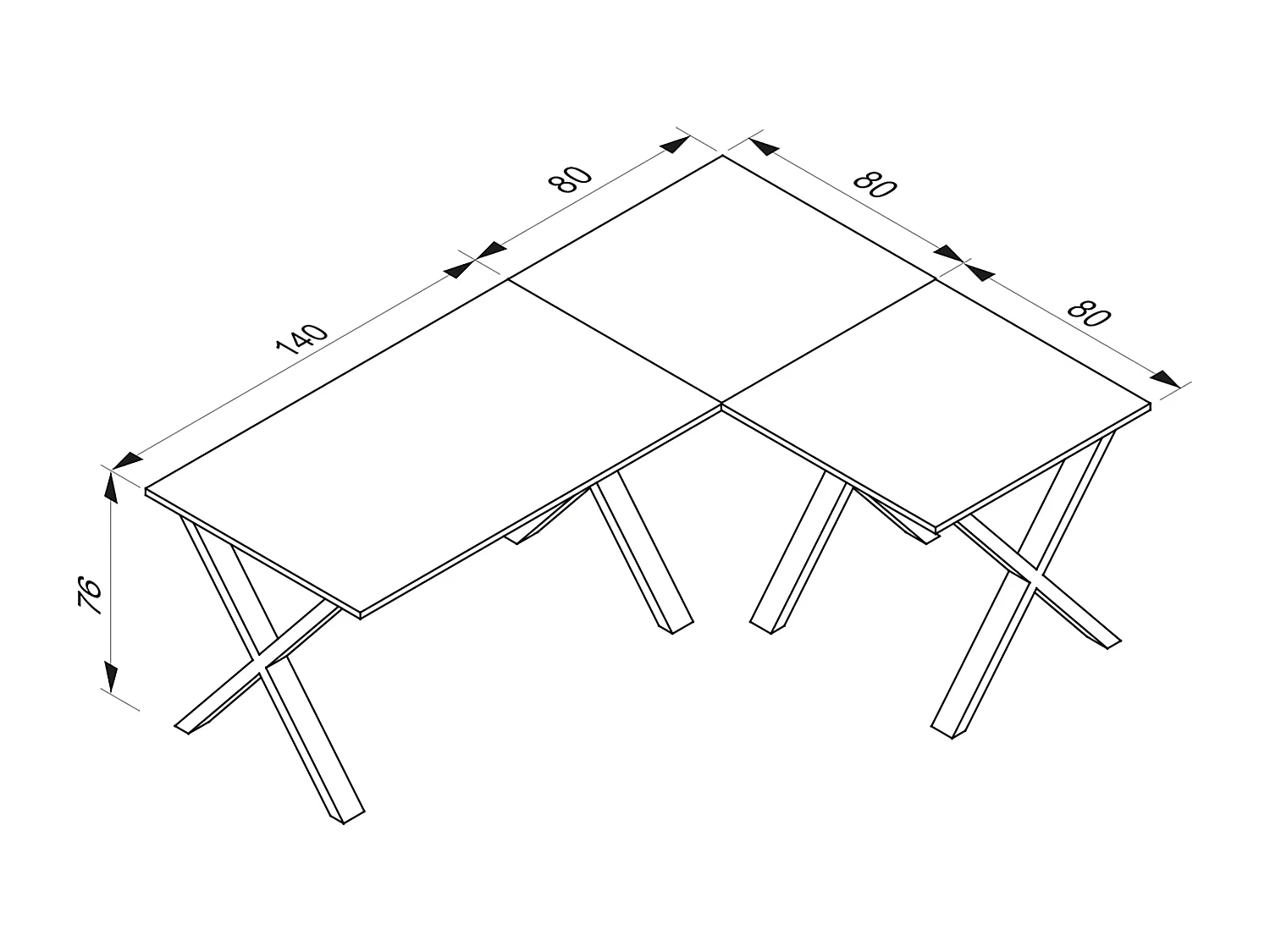 X Bureau hoek bureau 220x160x80