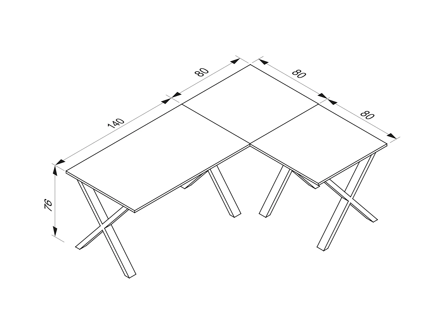 X Bureau hoek bureau 220x160x80
