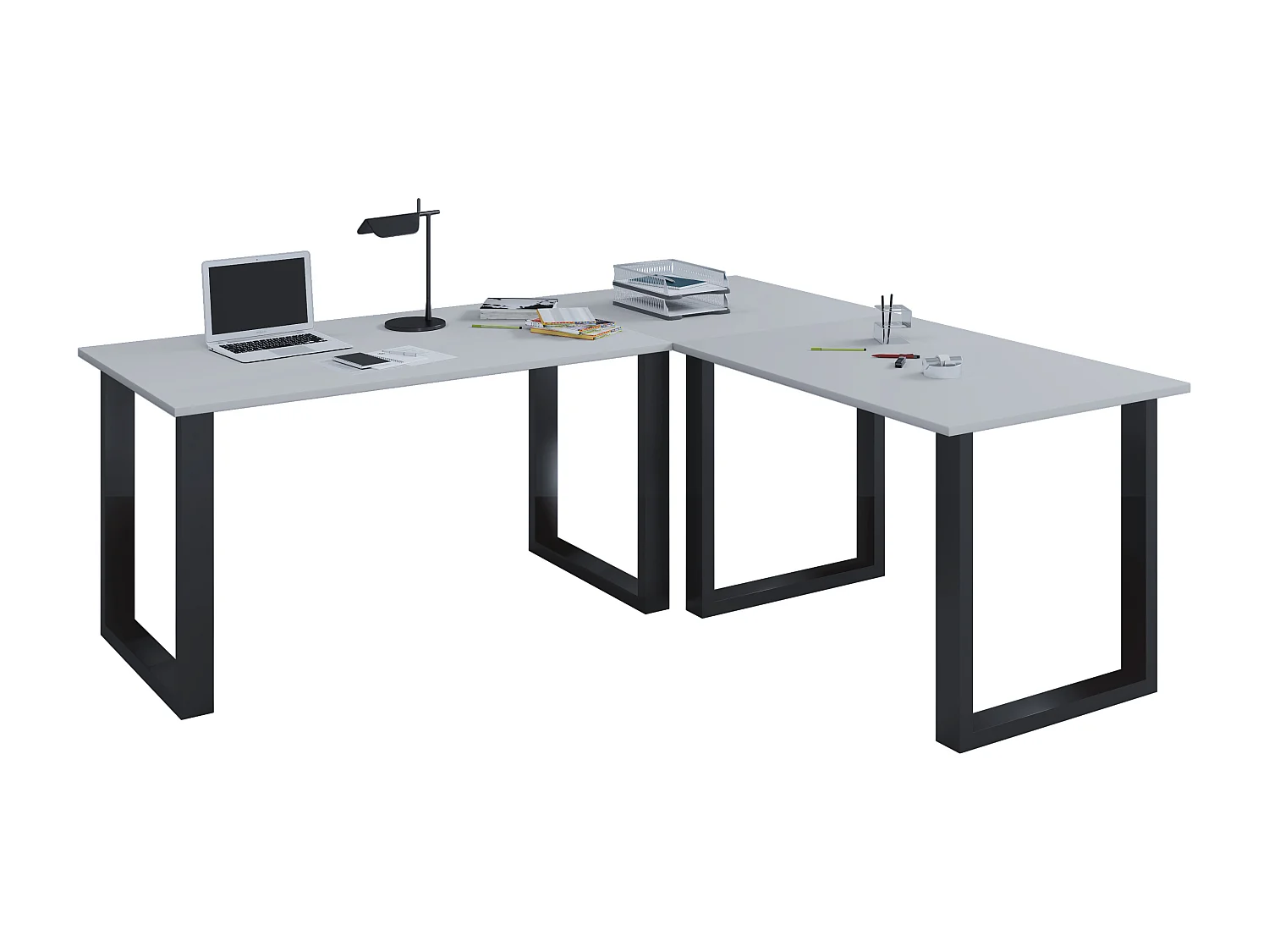 Bureau en bois VCM Table d'ordinateur Table de travail Meubles de bureau d'angle Lona profondeur 50 U Alu noir (Gris|130|130)