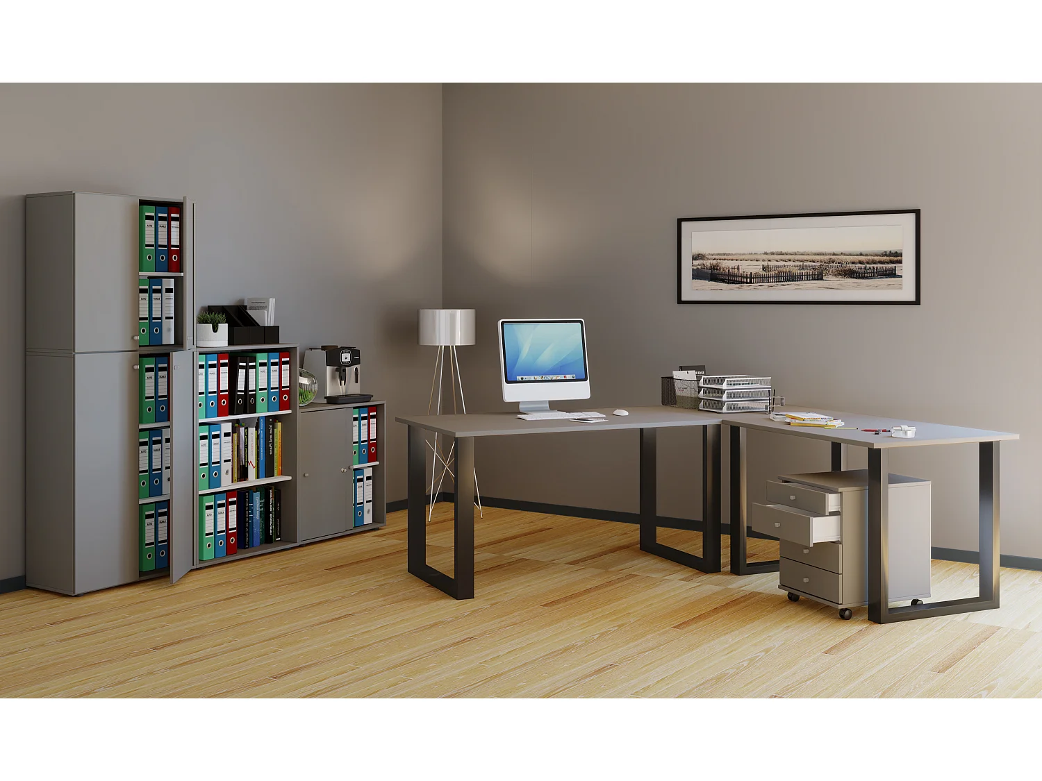 Eckschreibtisch Lona 50 cm U Alu Schwarz