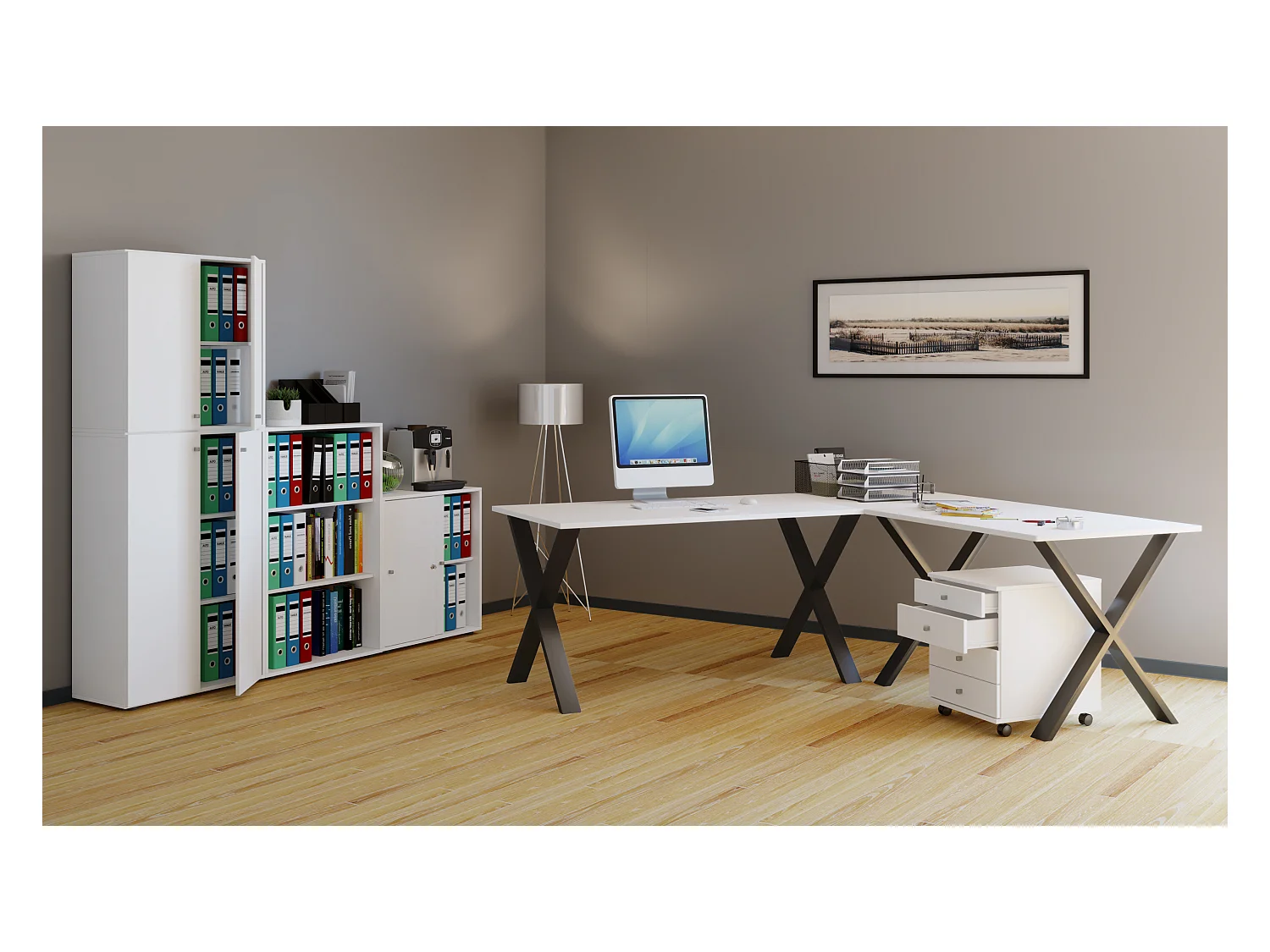 Desk Lona Black / White H. 76 x W. 220 x D. 160 cm
