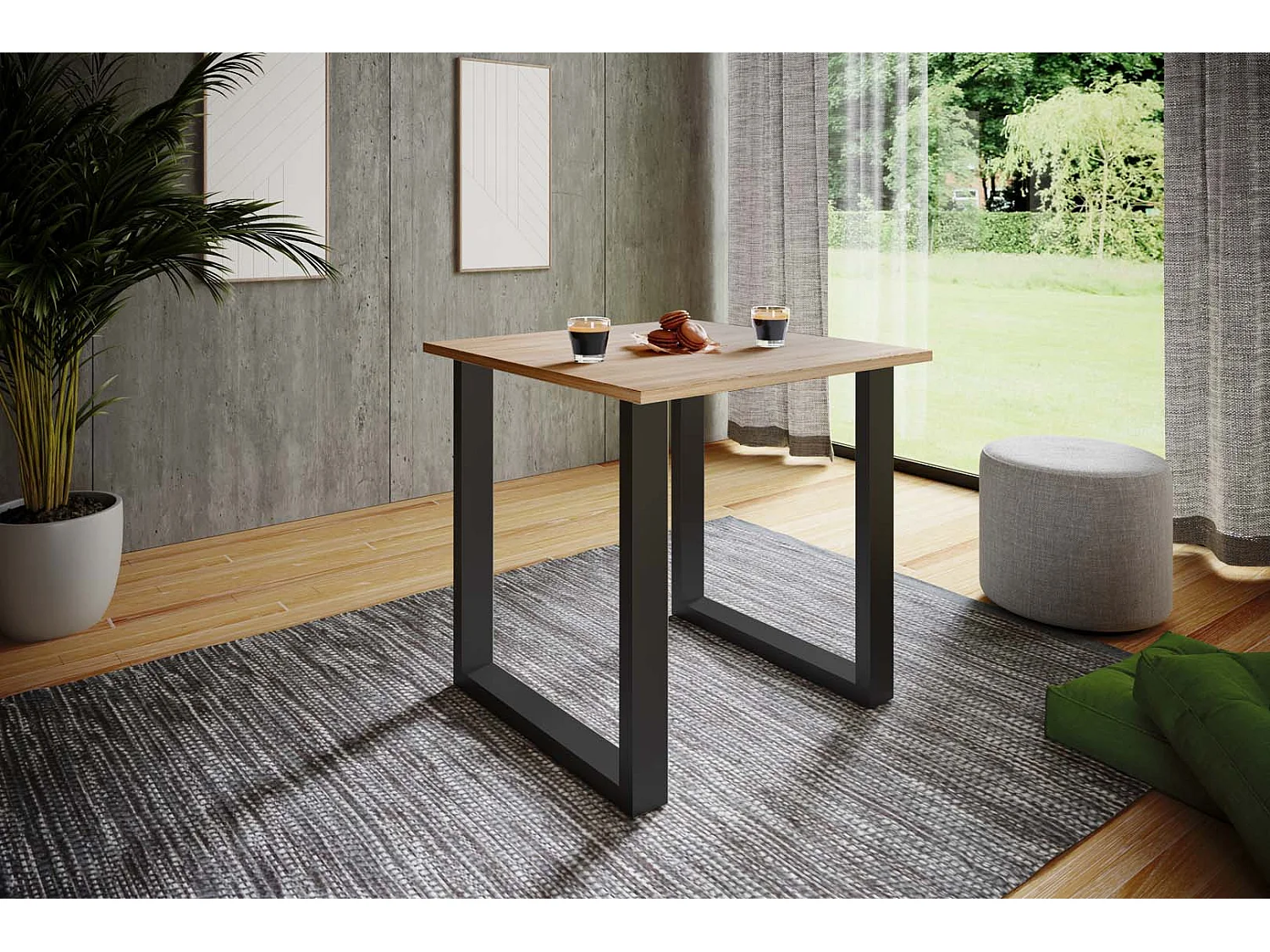 Dining table Xona Black / Sonoma oak H. 76 x W. 80 x D. 80 cm