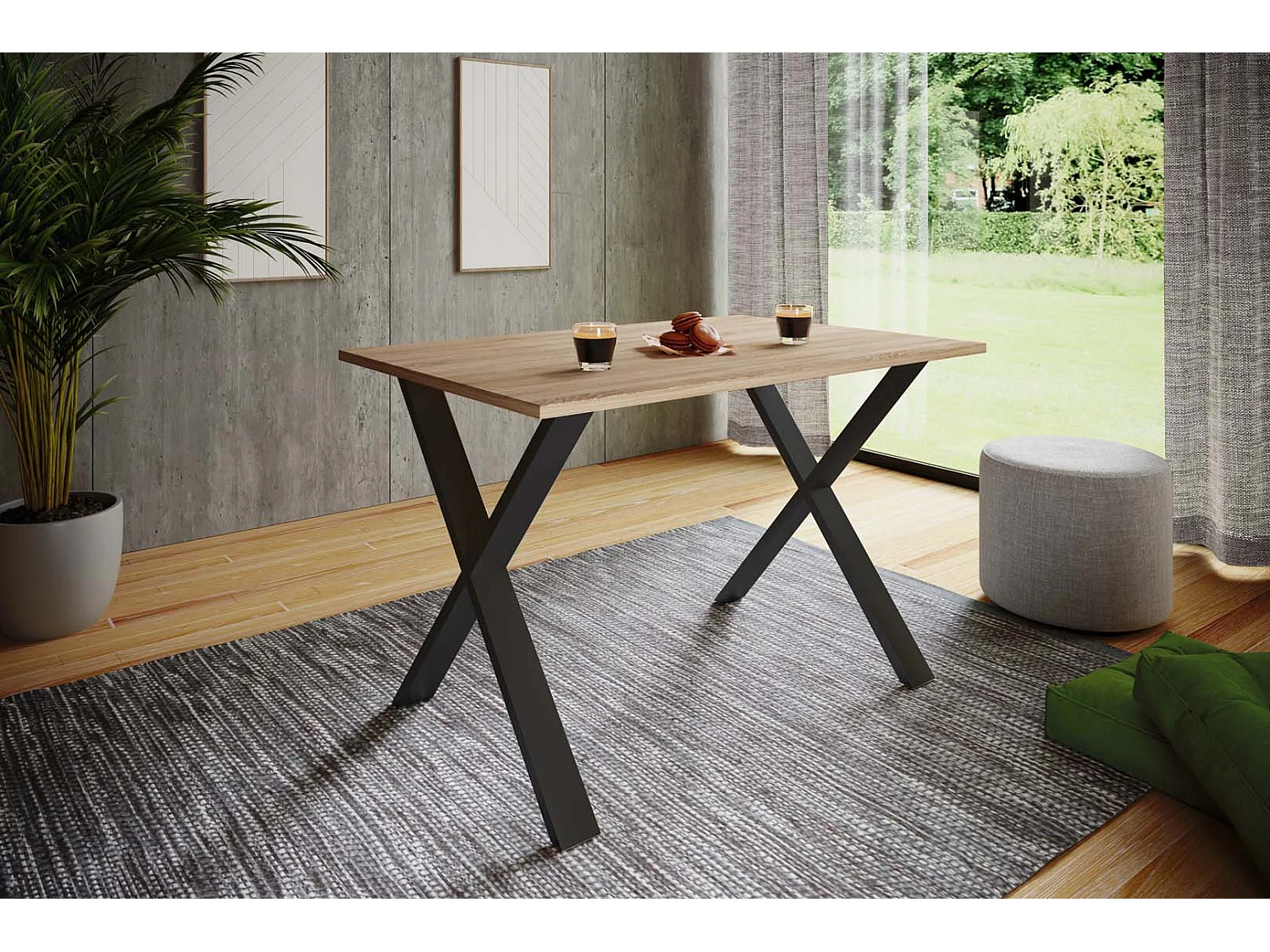 Dining table Xona Black / Sonoma oak H. 76 x W. 140 x D. 80 cm
