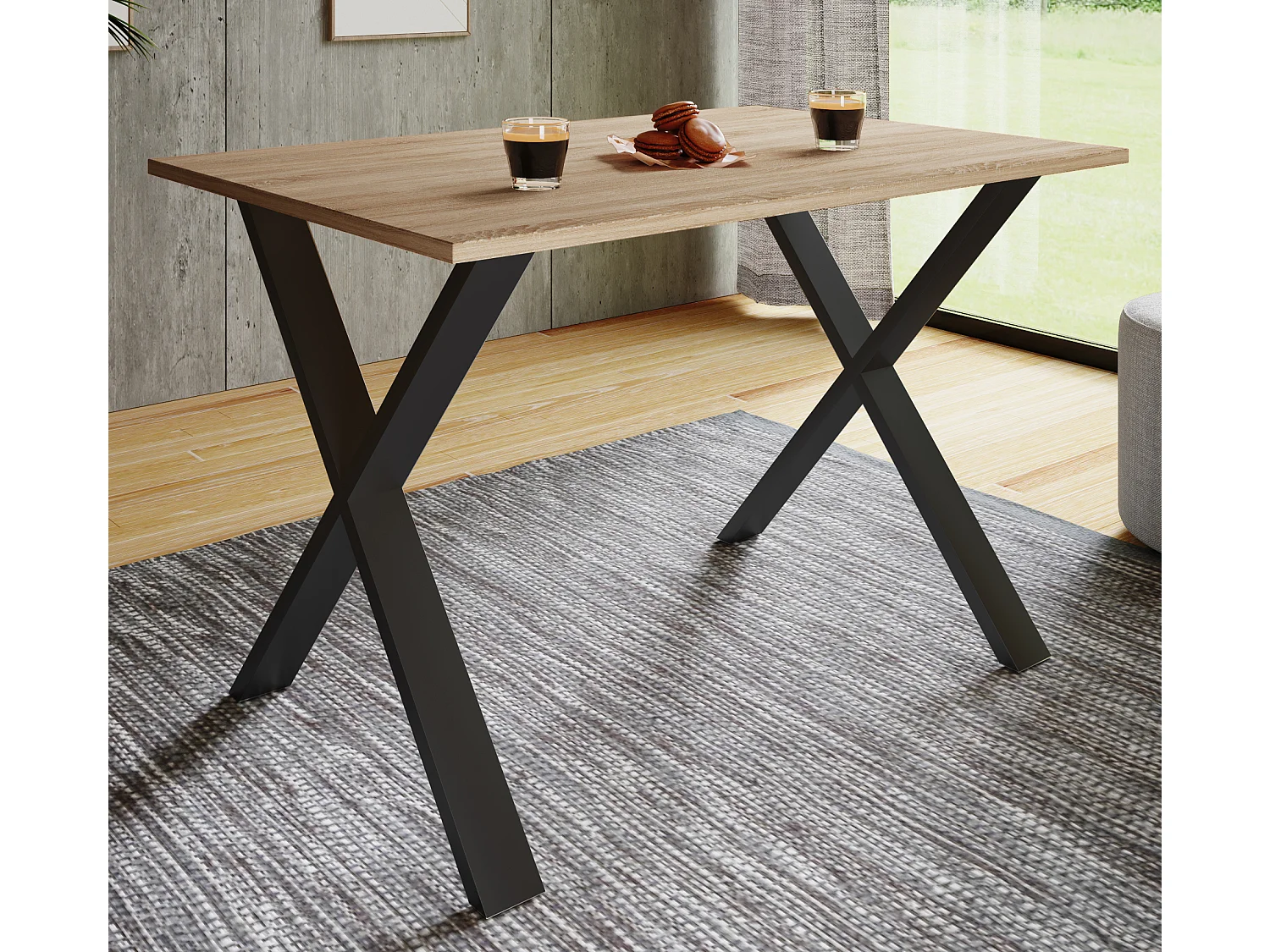 Dining table Xona Black / Sonoma oak H. 76 x W. 140 x D. 80 cm