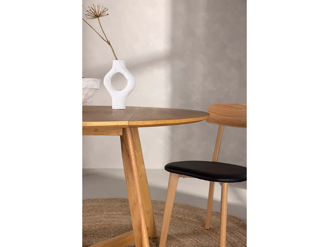 Yadikon eetkamertafel Ø120cm , uittrekbaar met extra plaat eik decor.