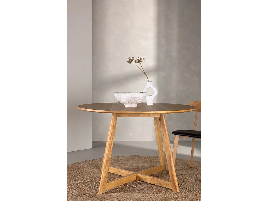 Yadikon eetkamertafel Ø120cm , uittrekbaar met extra plaat eik decor.