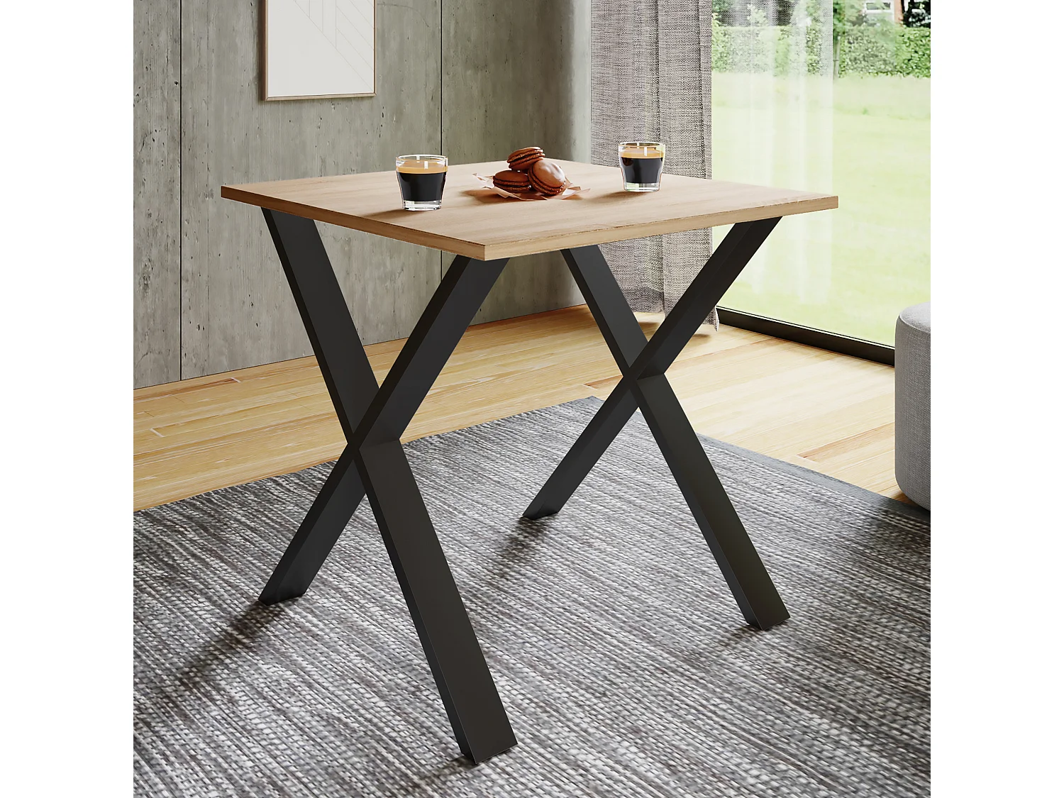 Mesa de jantar em madeira VCM Premium | A. 76 x L. 80 x P. 80 cm | Mesa de jantar de mesa de cozinha Xona X (Preto / Sonoma Oak)