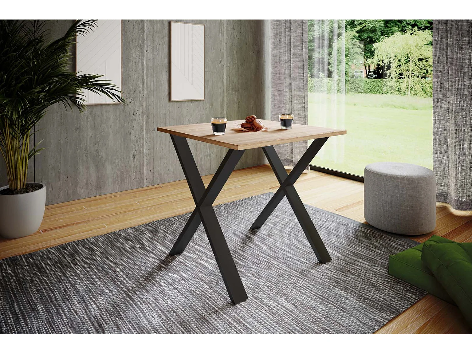 Dining table Xona Black / Sonoma oak H. 76 x W. 80 x D. 80 cm