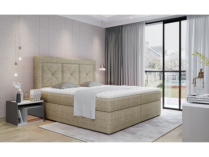 Boxspringbett Lissabon L (180x200)/Stoff-Beige