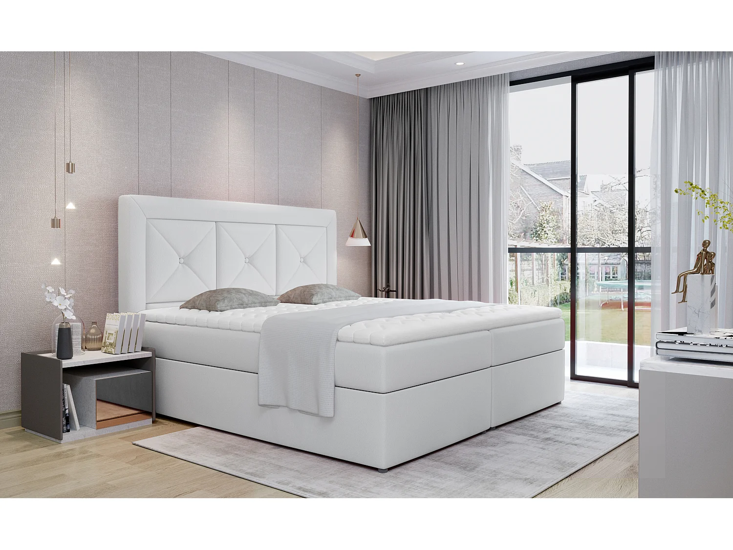 Boxspringbett Lissabon M (160x200)/Stoff-Weiss