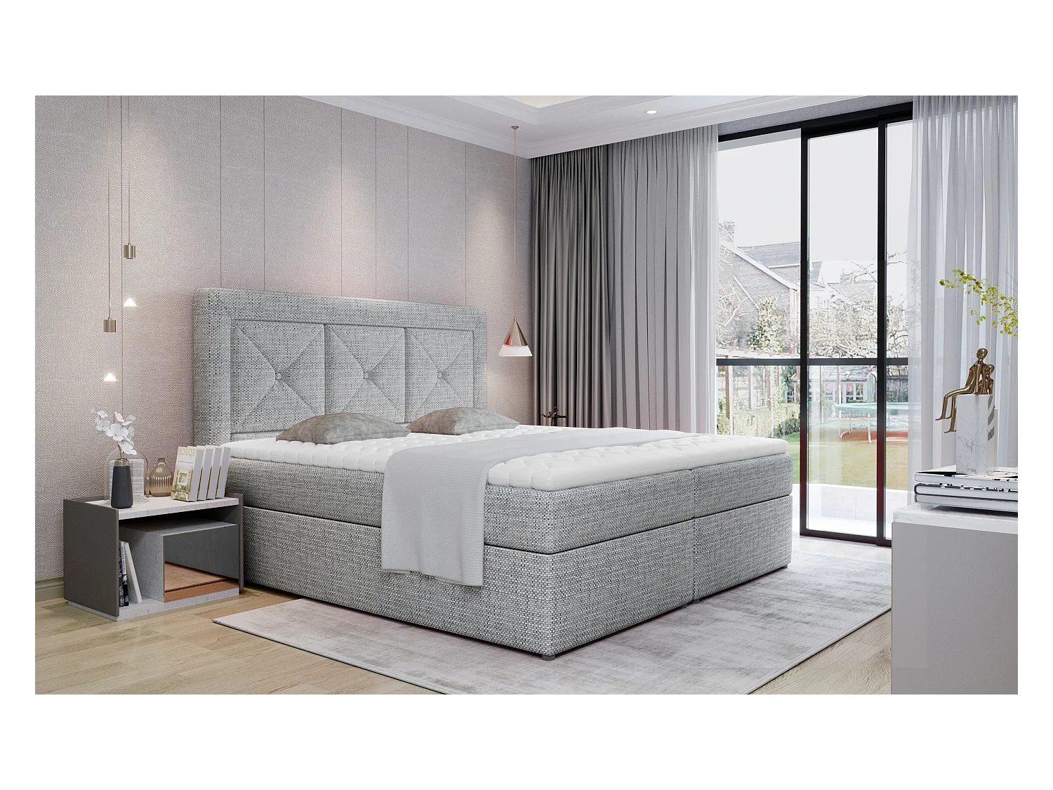 Boxspringbett Lissabon S (140x200)/Stoff-Grau
