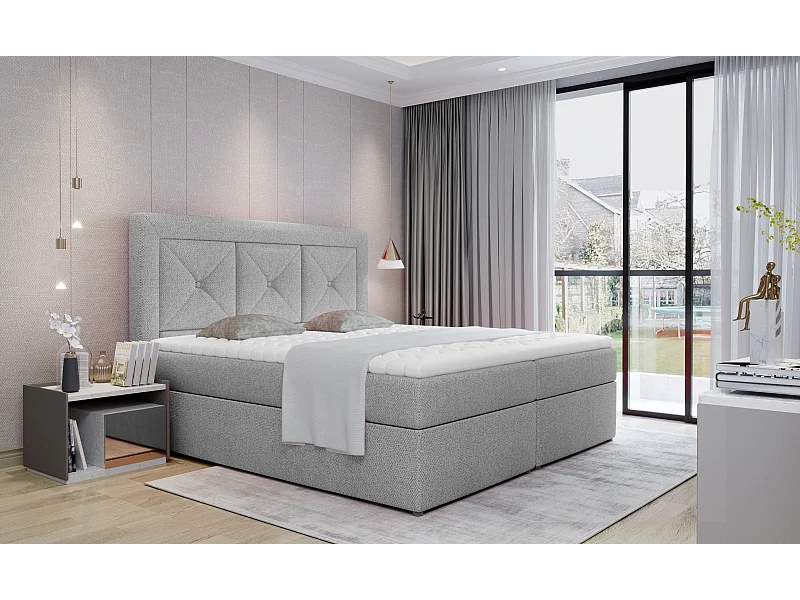 Box Spring Lit Lissabon L (180x200)/Tissu-Gris