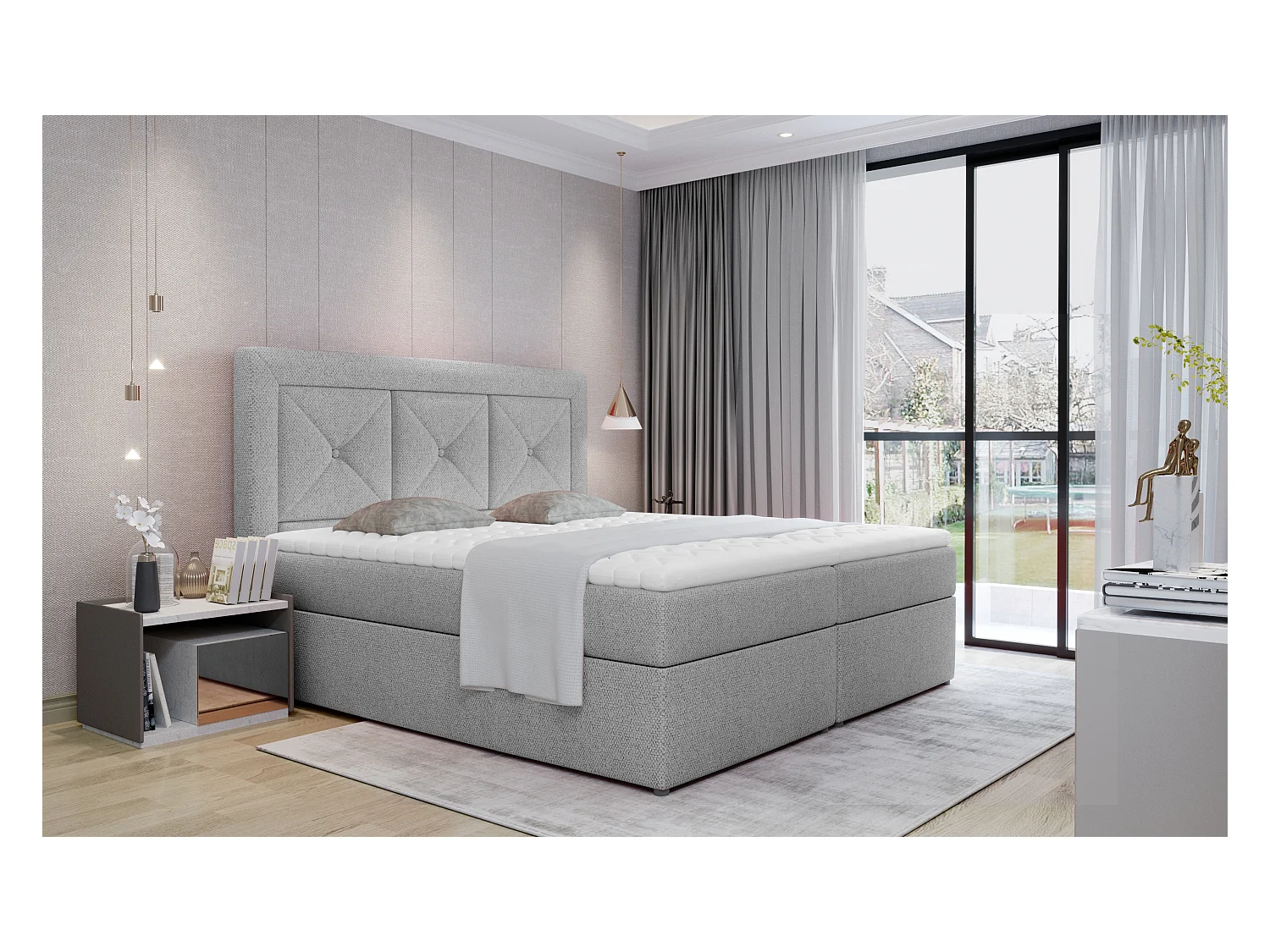 Box Spring Letto Lissabon L (180x200)/Tessuto-Grigio