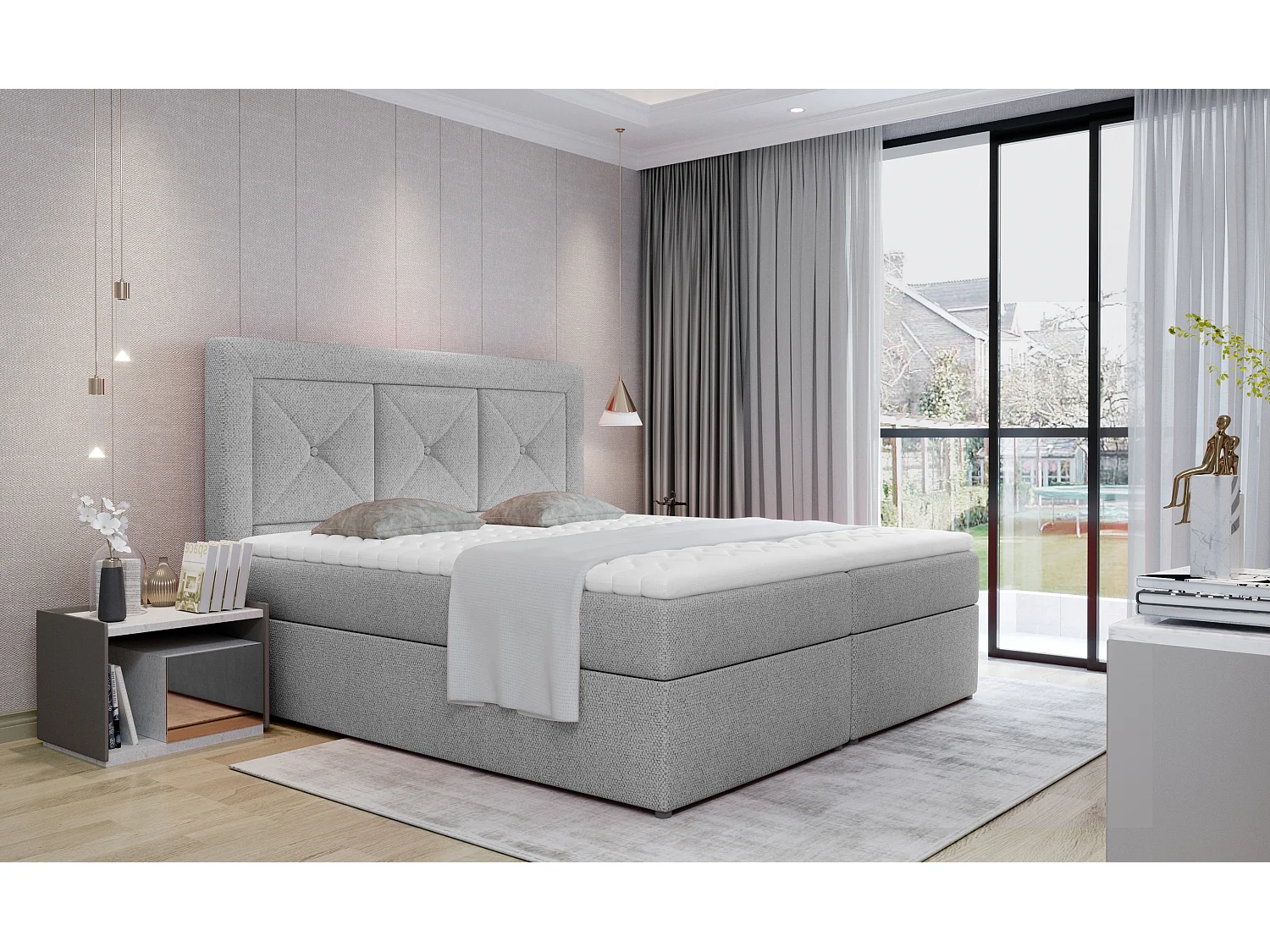 Boxspringbett Lissabon L (180x200)/Stoff-Grau