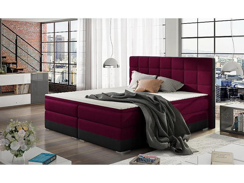 Boxspringbett Luvre S (140x200)/Stoff-Rot&Schwarz