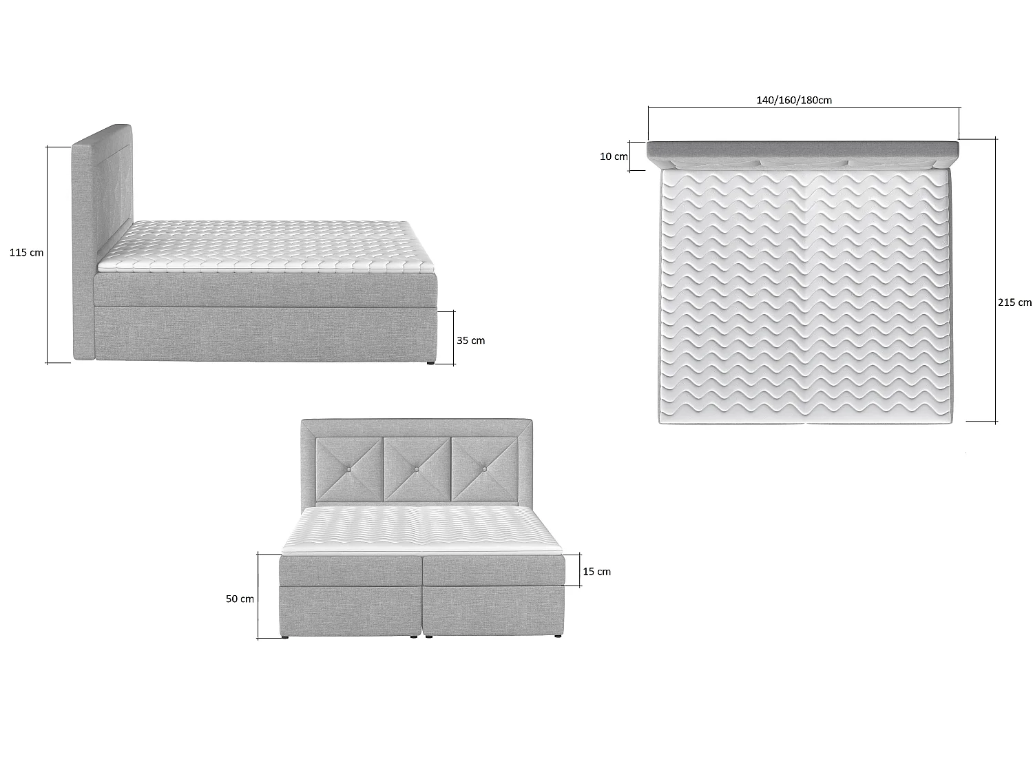 Boxspringbett Lissabon L (180x200)/Stoff-Grün