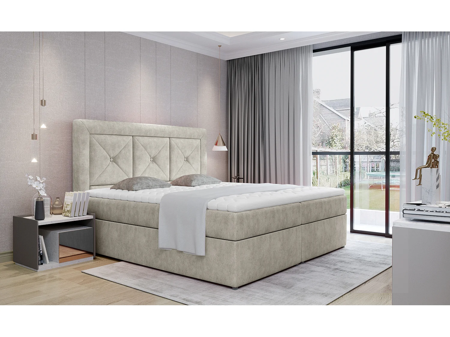 Boxspringbett Lissabon L (180x200)/Stoff-Beige