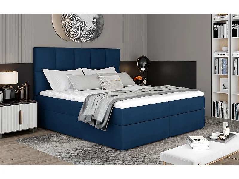 Box Spring Lit Madeira S (140x200)/Tissu-Bleu