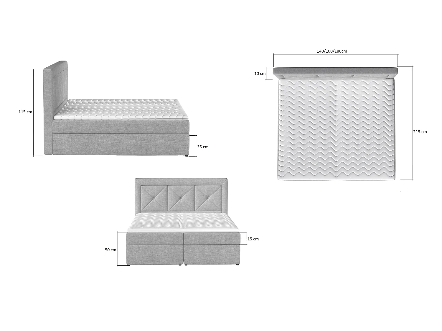 Box Spring Letto Lissabon M (160x200)/Tessuto-Rosa