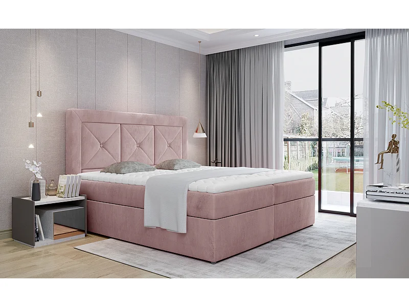 Box Spring Letto Lissabon L (180x200)/Tessuto-Rosa
