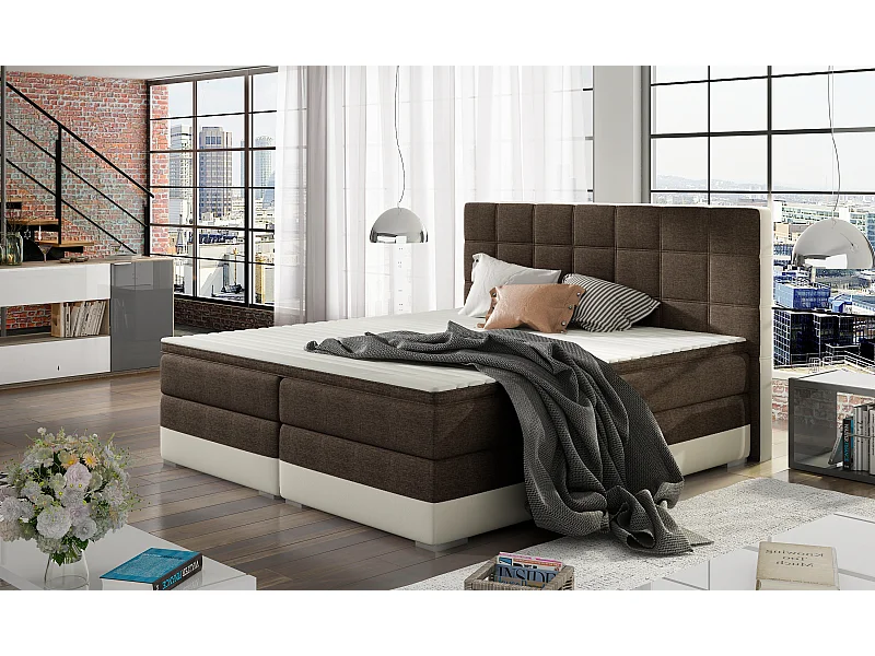 Boxspringbett Luvre S (140x200)/Stoff-Braun&Beige