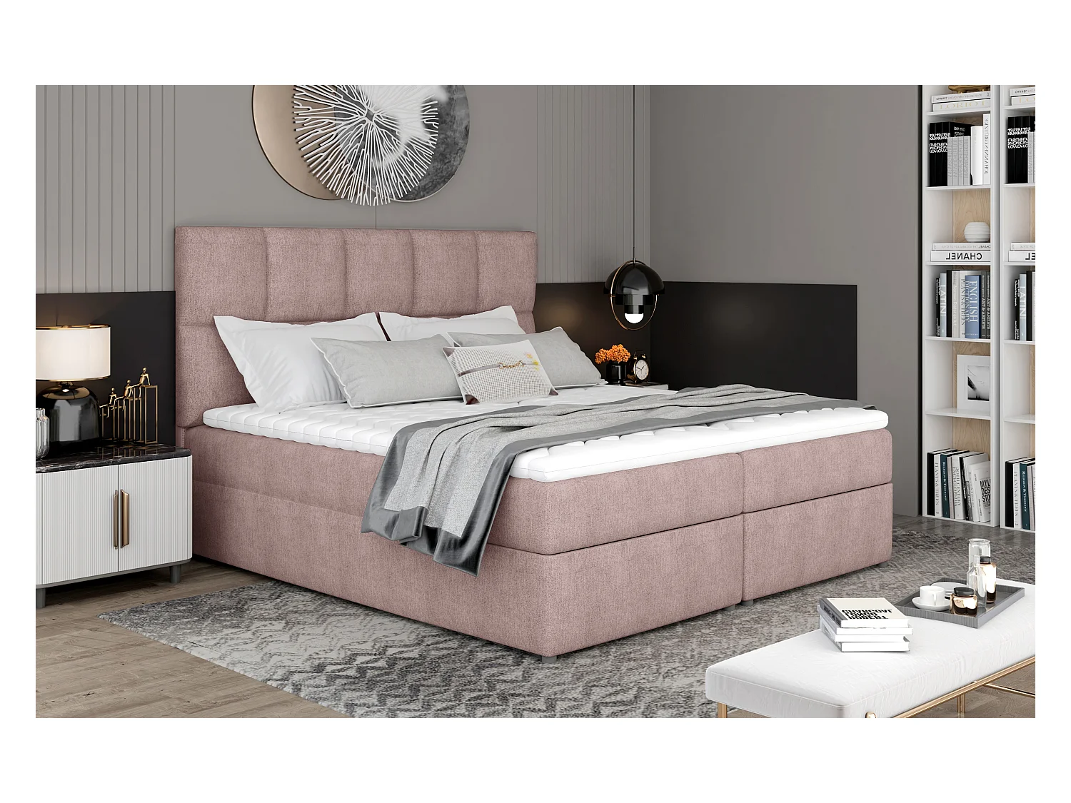 Box Spring Letto Madeira M (160x200)/Tessuto-Rosa
