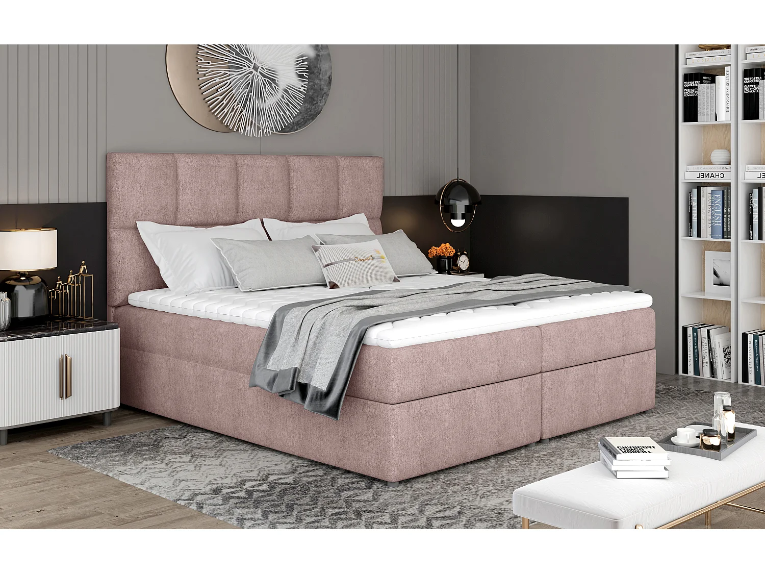 Boxspringbett Madeira M (160x200)/Stoff-Rose