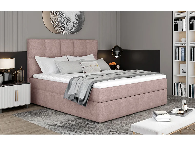 Box Spring Lit Madeira M (160x200)/Tissu-Rose