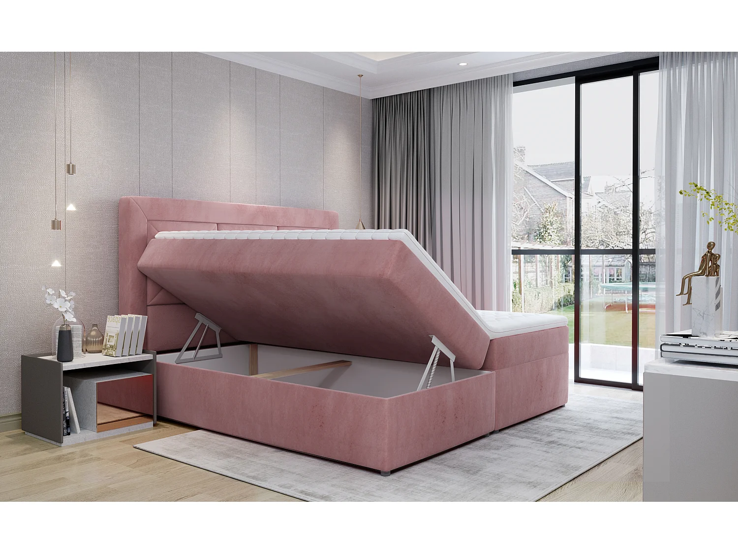 Box Spring Letto Lissabon S (140x200)/Tissu-Rose