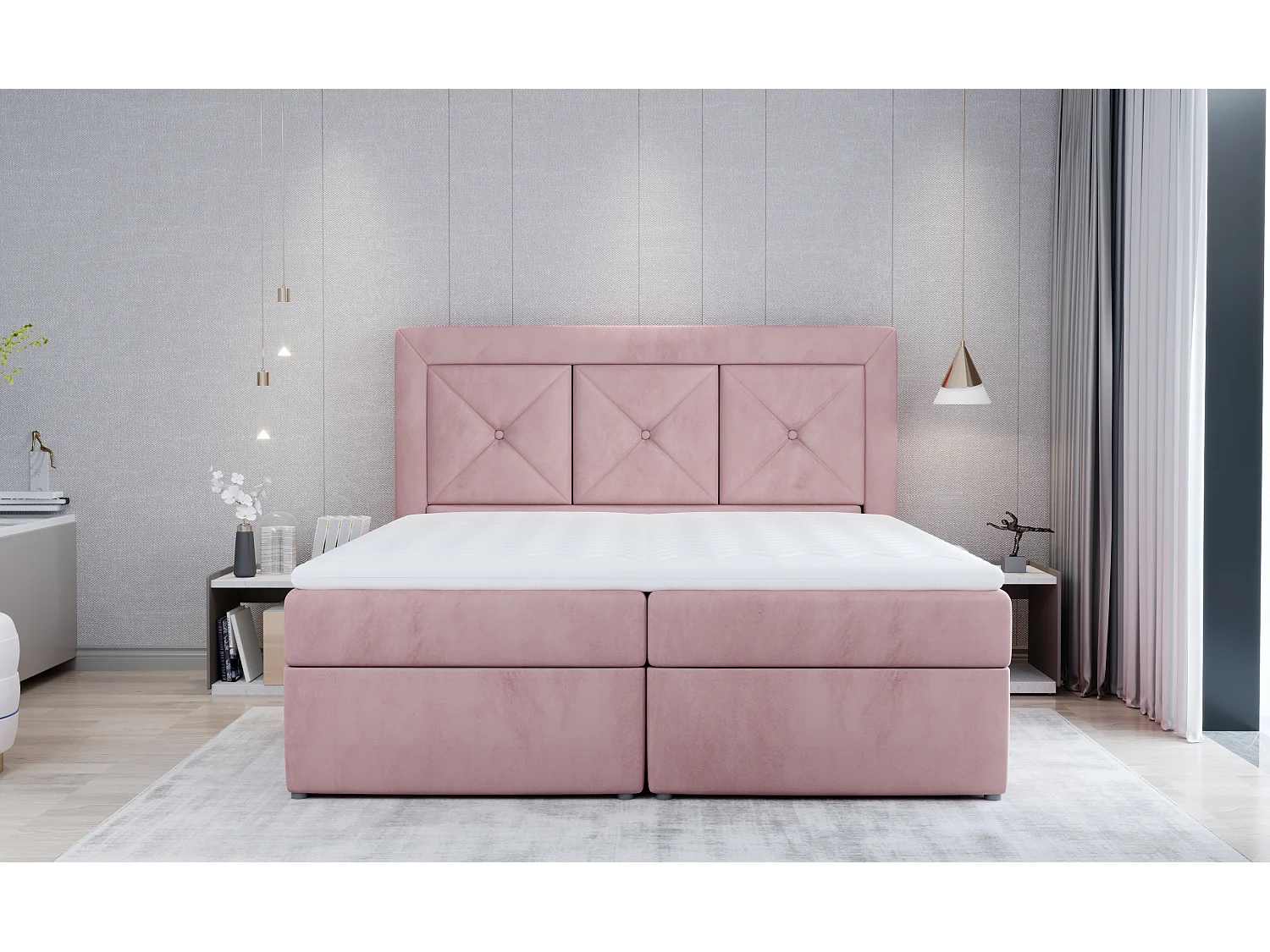Box Spring Letto Lissabon S (140x200)/Tissu-Rose