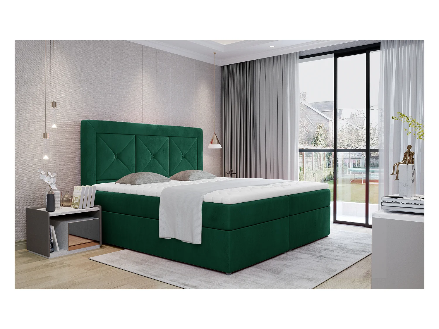 Boxspringbett Lissabon S (140x200)/Stoff-Grün