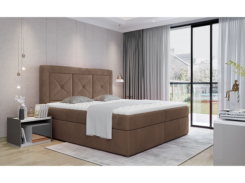 Box Spring Lit Lissabon M (160x200)/Tissu-Marron