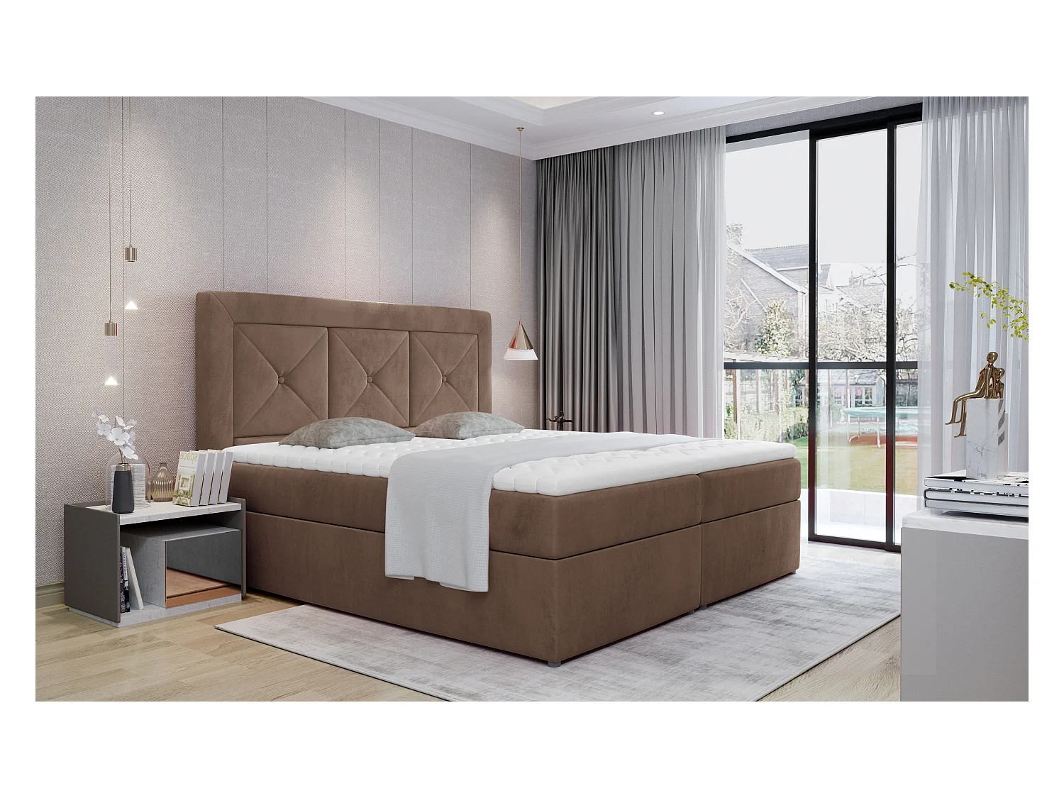 Box Spring Lit Lissabon M (160x200)/Tissu-Marron