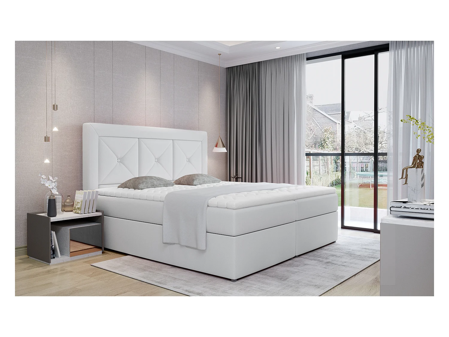 Boxspringbett Lissabon M (160x200)/Stoff-Weiss